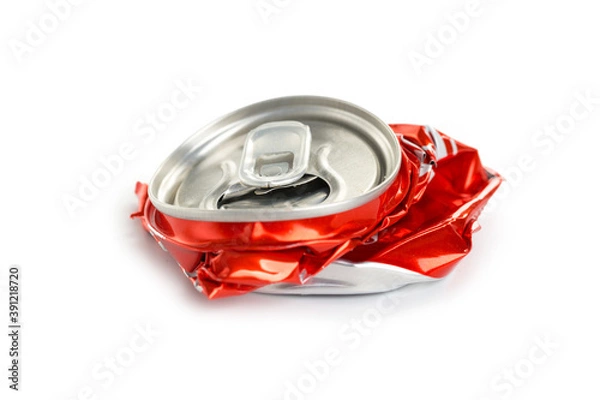 Obraz Compressed cans isolated on a white background