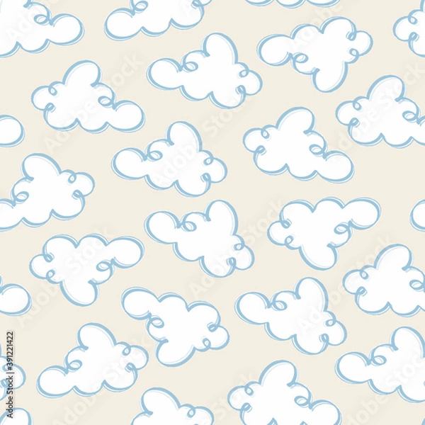 Fototapeta seamless monochrome pattern background with hand draw cloud