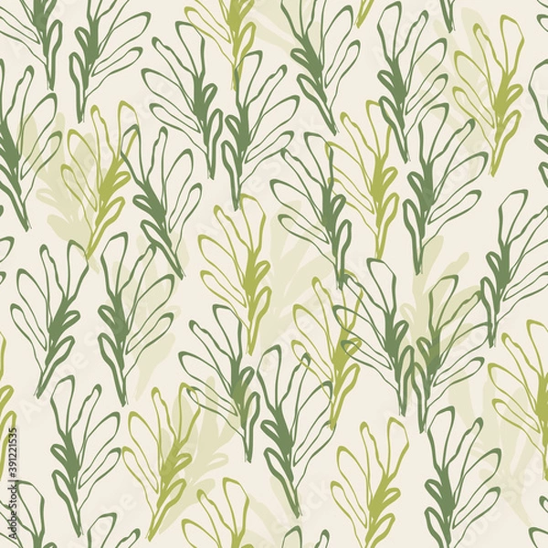 Fototapeta seamless monochrome nature pattern background with abstract hand draw leave