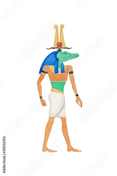 Fototapeta エジプト 神　セベク　ソベク　水彩 イラスト