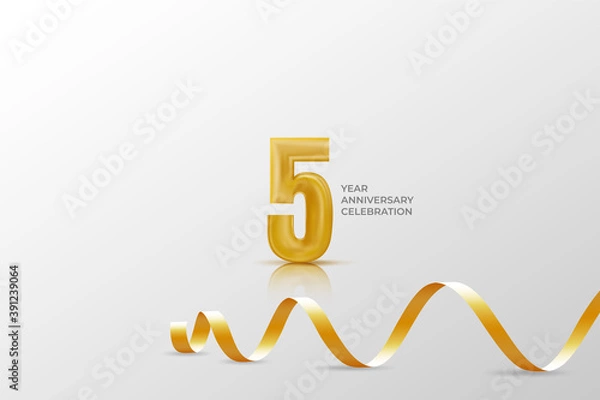 Obraz 5 year anniversary banner template. illustration vector with golden number.