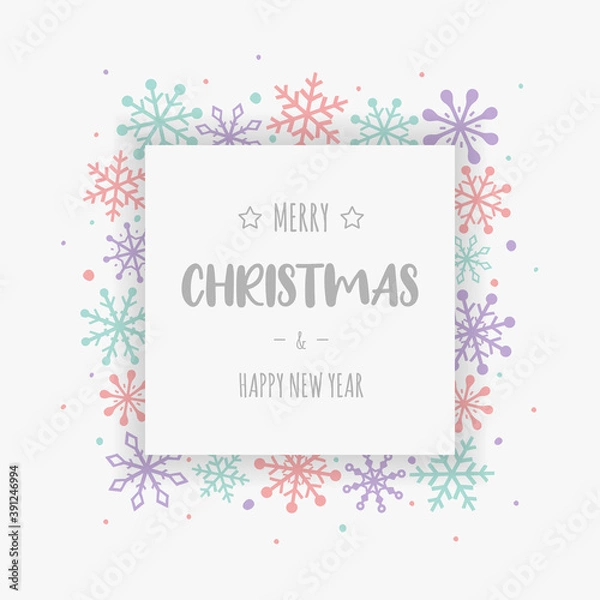 Fototapeta Christmas background with festive snowflakes and wishes. Design of Xmas greeting card. Vector