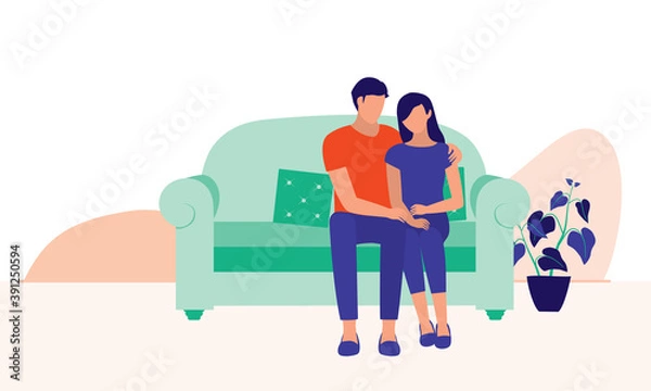 Obraz Couple Making Up After Quarrel. Marital Relationship And Social Issues Concept. Vector Flat Cartoon Illustration.