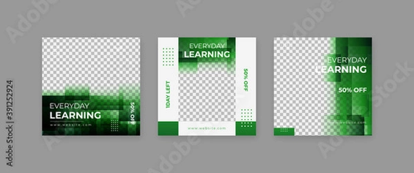 Fototapeta Set of Social Media Post Template,  Editable Square Banner Ads, E-learning post, Electronic Media Vector Illustration