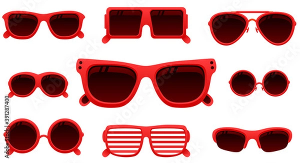 Obraz Vector red sunglasses illustration set.To see the other vector sunglasses illustrations , please check Glasses collection.
