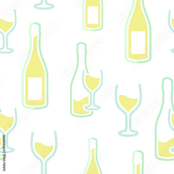 Fototapeta Seamless pattern with bottles and glasses of wine