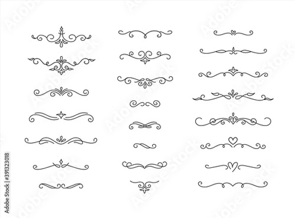 Fototapeta Eelegant Hand drawn flower ornament text dividers, arrows Swirls, Scrolls and laurel design elements set