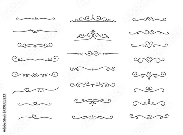 Fototapeta Eelegant Hand drawn flower ornament text dividers, arrows Swirls, Scrolls and laurel design elements set