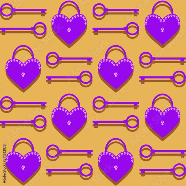 Obraz Love locks or padlocks in heart shape with key repeat pattern and seamless vector