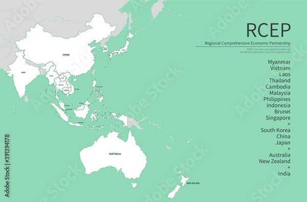 Fototapeta Infographic of RCEP participating countries. RCEP countries vector map.