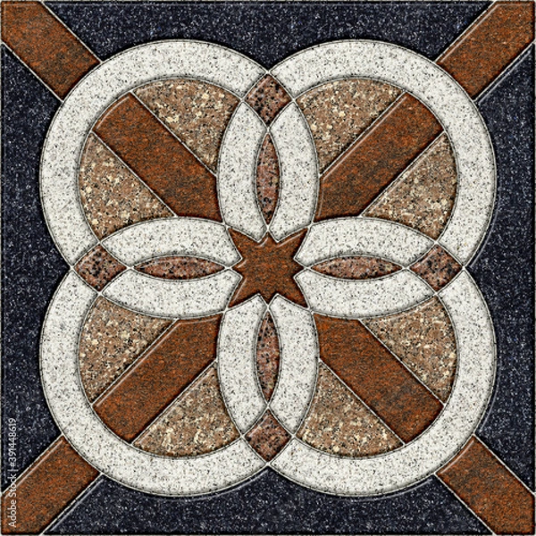 Fototapeta Floor decorative stone tiles with a pattern. Element for interior design from natural colored granite