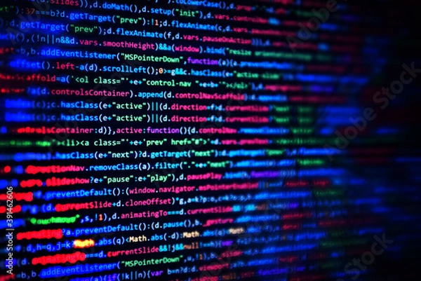 Fototapeta Screen with software developer code. JS
Javascript