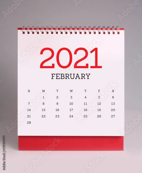 Fototapeta Simple desk calendar 2021 - February