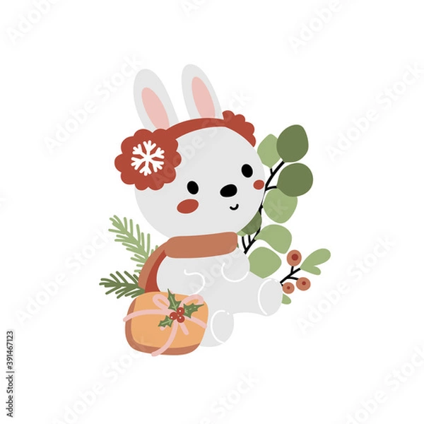 Fototapeta Funny rabbit in cartoon style