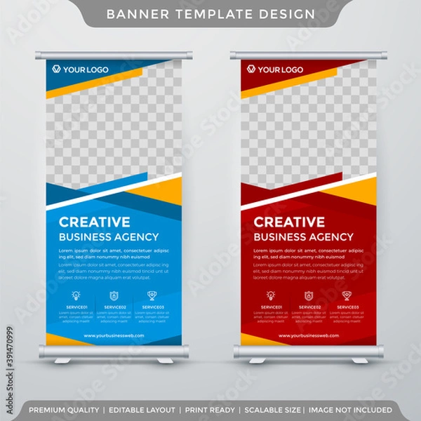 Fototapeta rollup banner template with abstract layout and minimalist concept use for product display and promotion ads