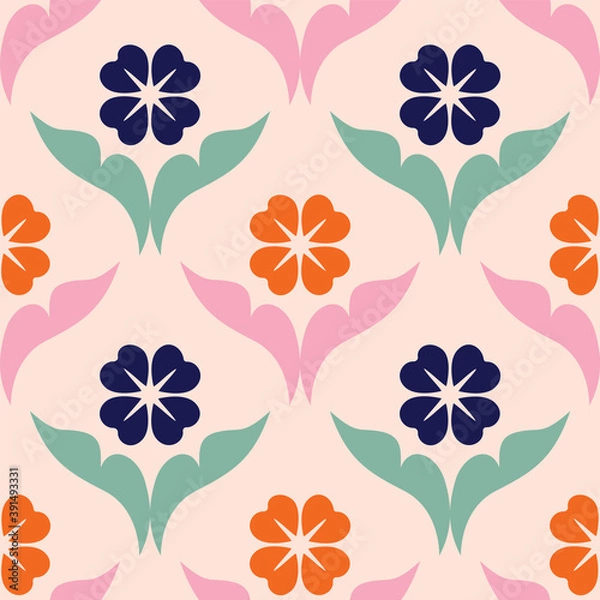 Obraz Vector half drop folk floral seamless pattern.