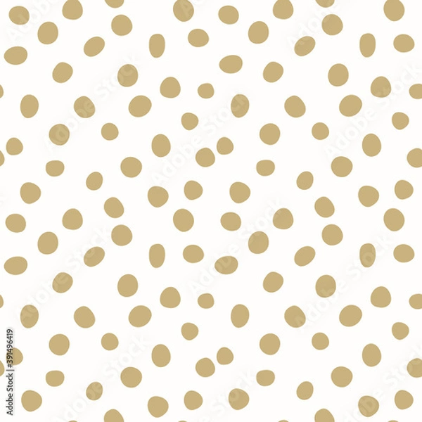 Fototapeta Cute modern hand drawn gold polka dots vector seamless pattern on white background. Great for fabric, textile, scrapbooking and wallpaper. Surface pattern design.