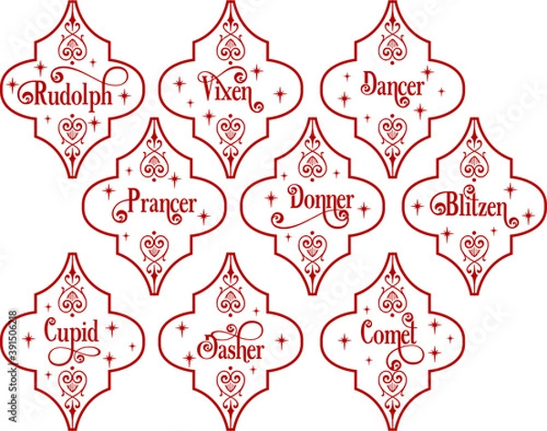 Fototapeta Reindeer Names Arabesque Tile Vector Illustration Bundle