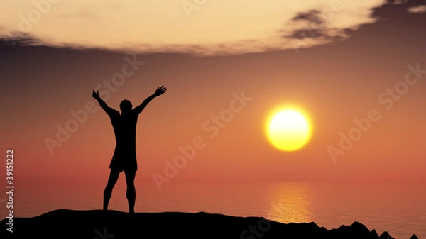 Obraz men greeting sun