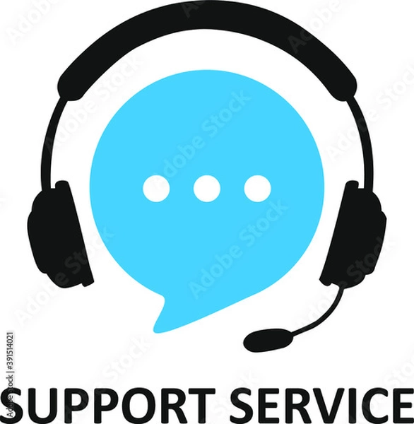 Fototapeta Support service with headphones. Concept of consultation, telemarketing, consultant, secretary isolated on white background. Flat style modern vector icon