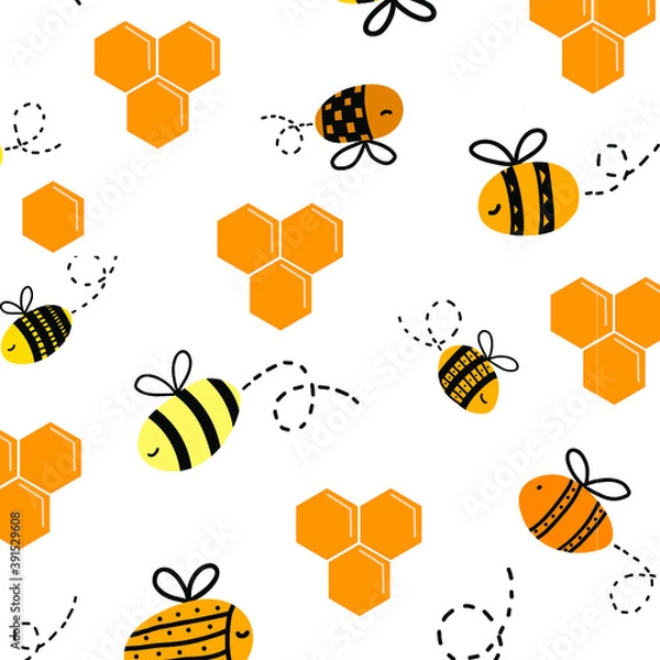 Obraz Honey bee seamless pattern vector illustration cartoon.