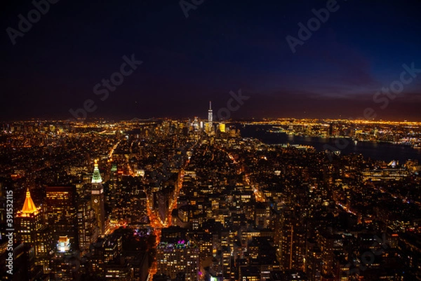 Fototapeta New York Manhattan skyline top view during autumn sunset with amazing colors and sights of skyscrapers