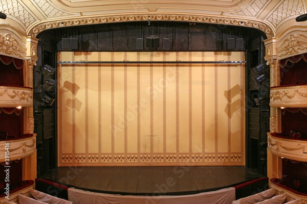 Obraz Theater stage with gold safety curtains
