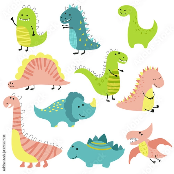 Fototapeta Set of little cute dinosaurs