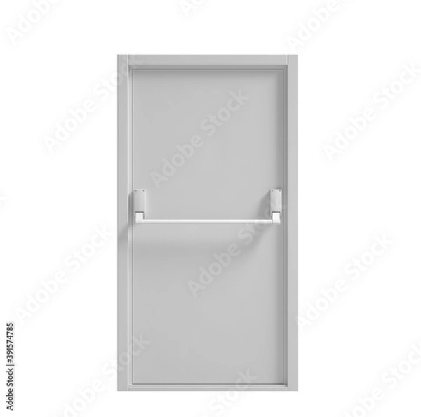 Obraz emergency white fire exit door isolated on white background. 3d render