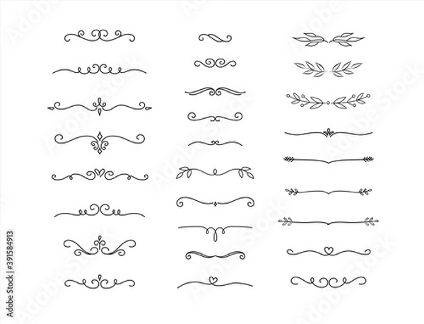 Fototapeta Eelegant Hand drawn flower ornament text dividers, arrows Swirls, Scrolls and laurel design elements set