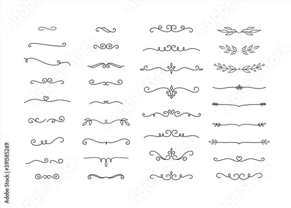 Fototapeta Eelegant Hand drawn flower ornament text dividers, arrows Swirls, Scrolls and laurel design elements set
