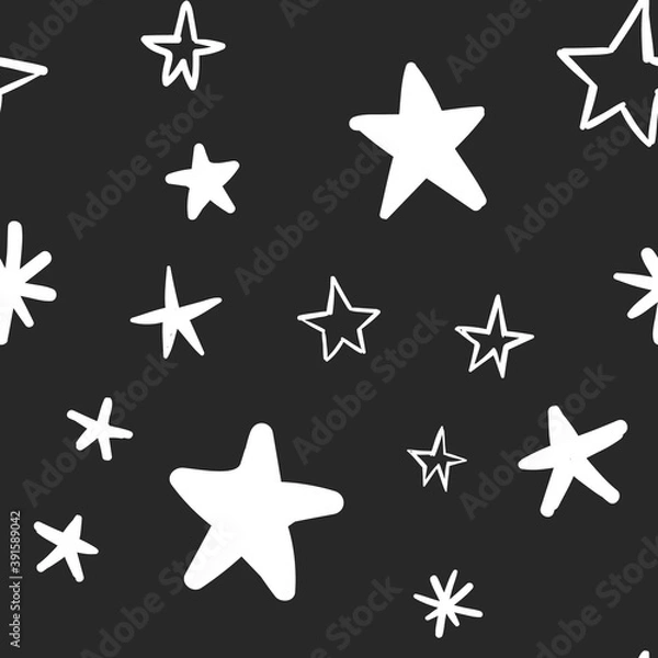 Fototapeta Star doodles seamless pattern. Hand drawn stars. Vector collection.