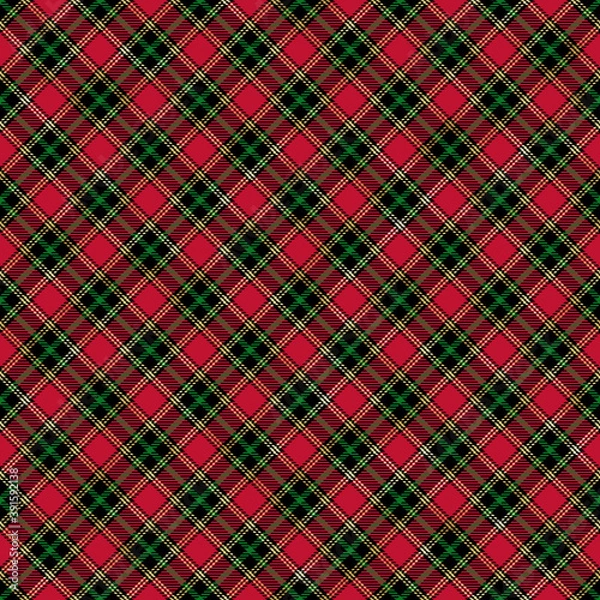 Obraz Christmas Plaid Seamless Pattern - Winter holiday plaid repeating pattern design with gold foil texture accents