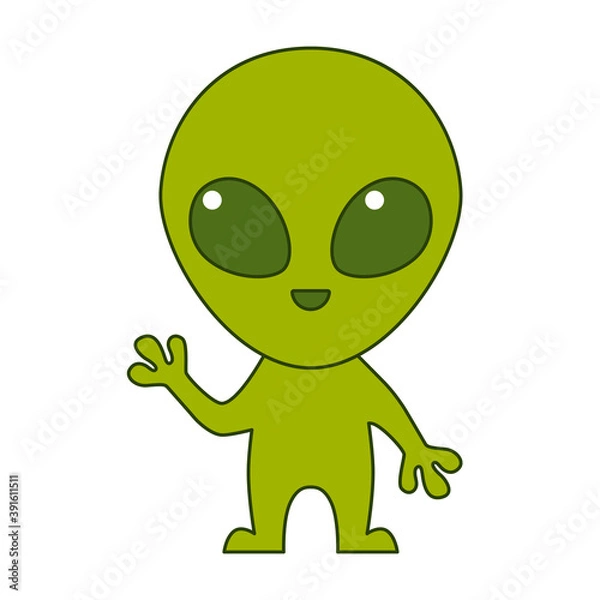 Fototapeta Cute green alien isolated on white background. Flat design for poster or t-shirt. Vector illustration