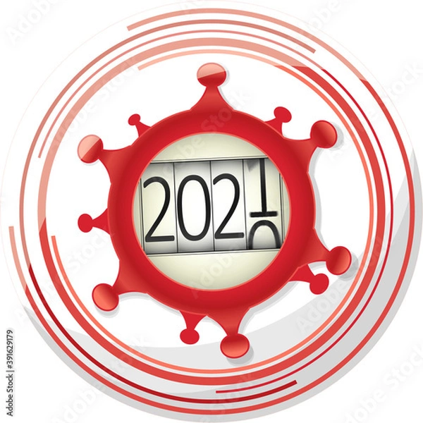 Obraz corona virus logo ilustration turning from 2020 to 2021