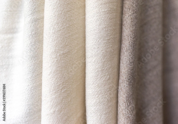 Obraz white and brown towel texture. Closeup natural cashmere scarf. brown texture background, close up of a fabric