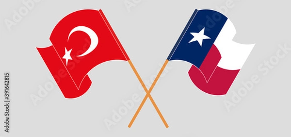 Obraz Crossed and waving flags of the State of Texas and Turkey