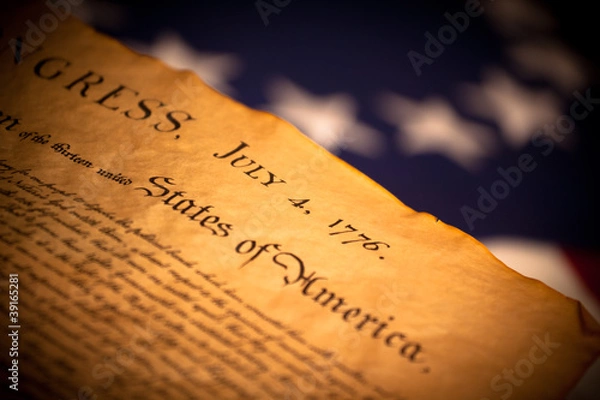 Obraz United States Declaration of Independence on flag background
