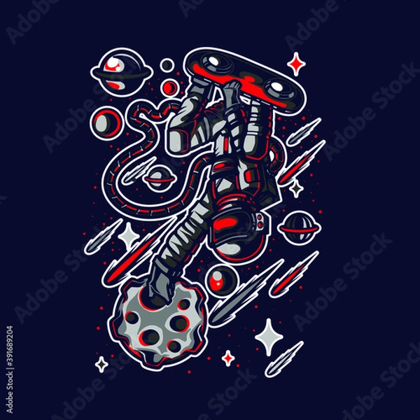 Fototapeta VECTOR ILLUSTRATION FULL ASTRONAUT SKATER SPACE