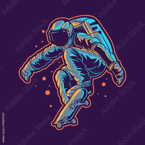 Obraz astronaut jump with skateboard
