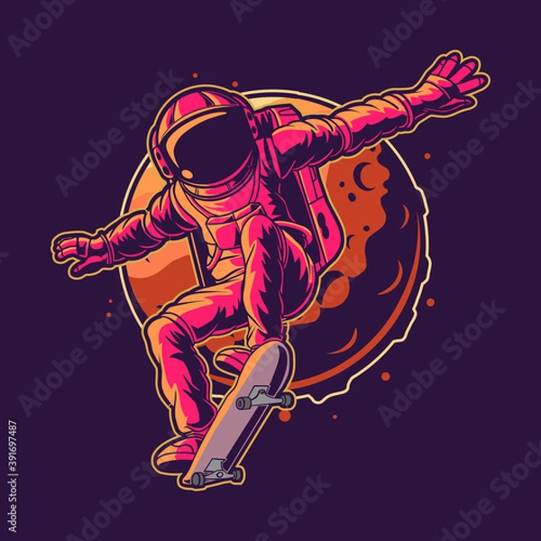 Obraz astronaut skateboarding on space illustration vector