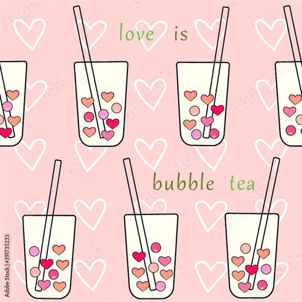 Obraz Bubble tea love sweet heart repeat pattern and seamless pattern 