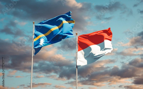 Fototapeta Beautiful national state flags of Nauru and Indonesia.