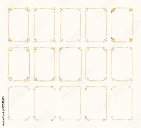 Fototapeta Golden rectangle ornate frames for branding and card design. Vector isolated illustration.
