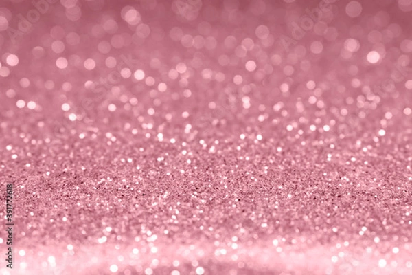 Obraz Rose gold christmas glitter background. Shallow depth of field, blurred bokeh effect.