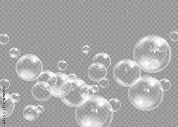 Obraz Air bubbles underwater on a transparent background. Soap bubbles