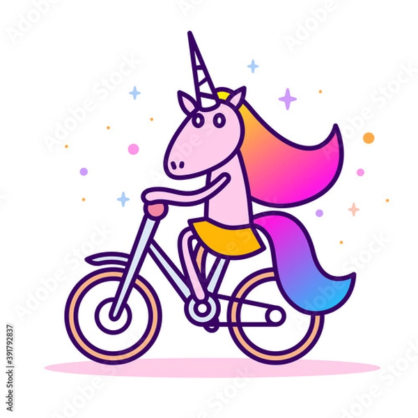 Obraz Vector line art illustration of magic unicorn with bike