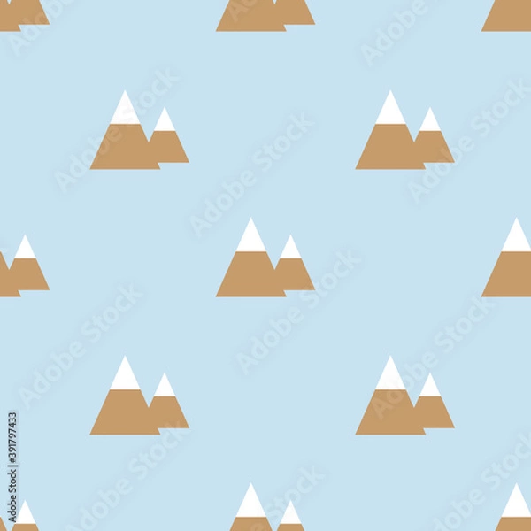 Fototapeta Vector geometric mountains blue seamless pattern background.