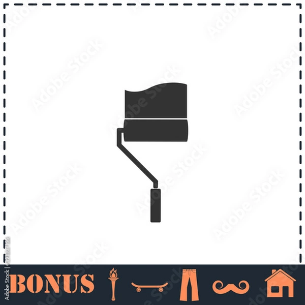 Fototapeta Paint roller icon flat