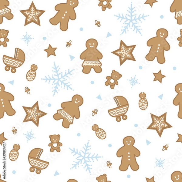 Fototapeta Vector baby gingerbread figures seamless pattern background.